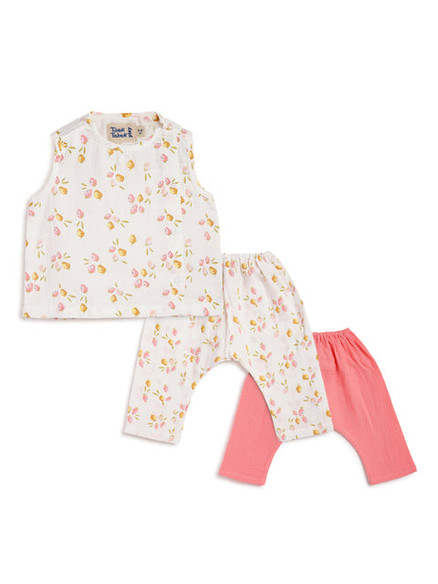 Pre-Order: Unisex Floral Jhabla Set-White