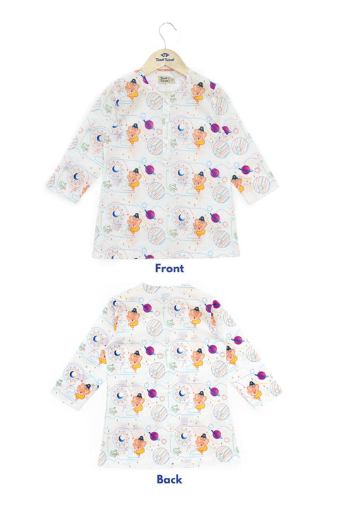 Pre-Order Unisex Ganesh Blessing Kurta Pyjama Set - White