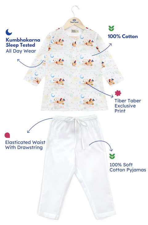 Pre-Order: Unisex Hanuman Blessing Kurta Pyjama Set - White