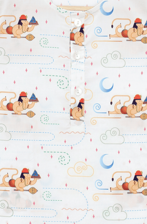 Pre-Order: Unisex Hanuman Blessing Kurta Pyjama Set - White