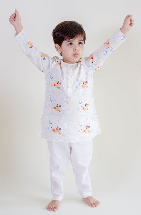 Pre-Order: Unisex Hanuman Blessing Kurta Pyjama Set - White