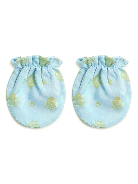 Pre-Order: Unisex Jamna Booties & Mittens Combo Set-Blue