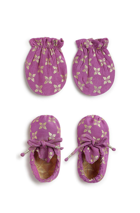 Pre-Order: Unisex Jamna Booties & Mittens Combo Set-Purple