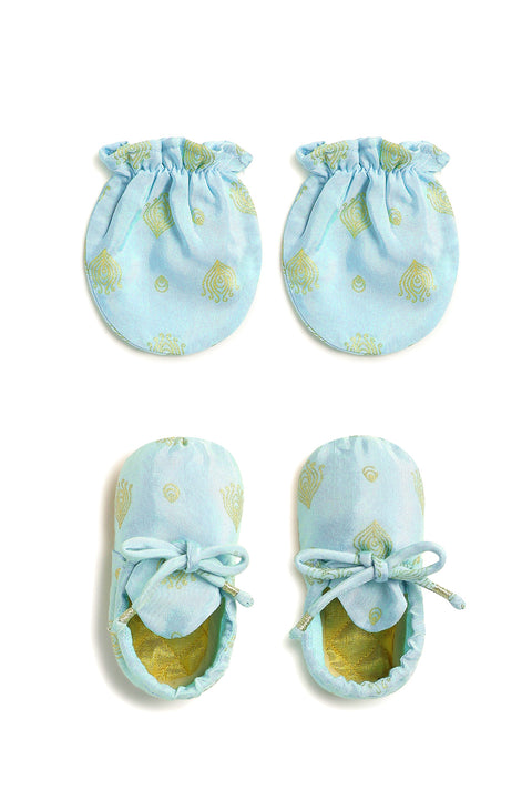 Pre-Order: Unisex Jamna Booties & Mittens Combo Set-Blue