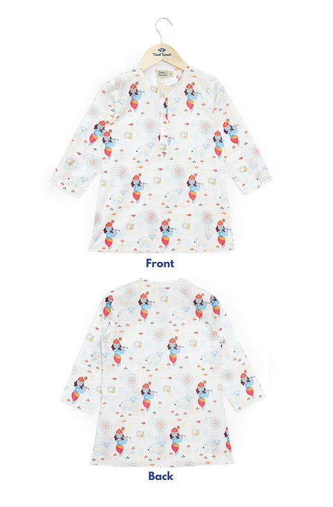 Pre-Order: Unisex Krishna Blessing Kurta Pyjama Set - White
