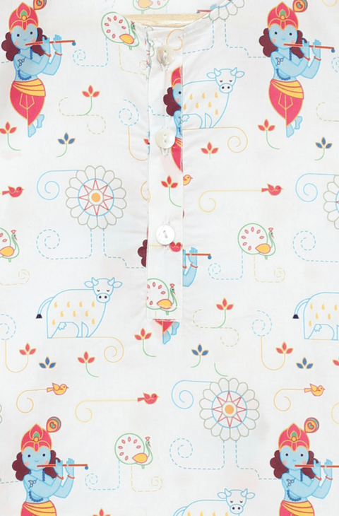 Pre-Order: Unisex Krishna Blessing Kurta Pyjama Set - White