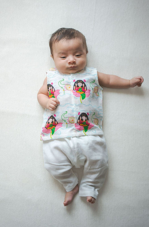 Pre-Order: Unisex Laxmi Blessings Jhabla Set - White