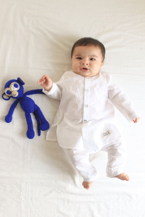Pre-Order: Unisex Timeless White Baby Kurta Set - White