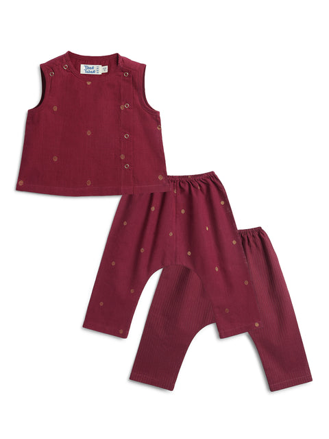 Pre-Order: Unisex Polka Dot Jhabla Set - Purple