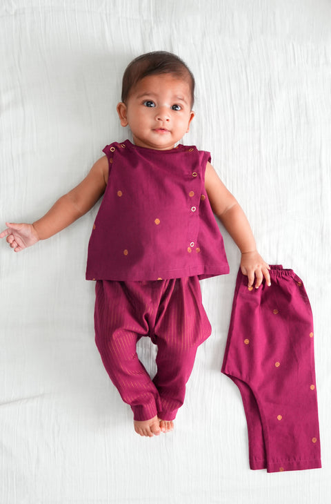 Pre-Order: Unisex Polka Dot Jhabla Set - Purple