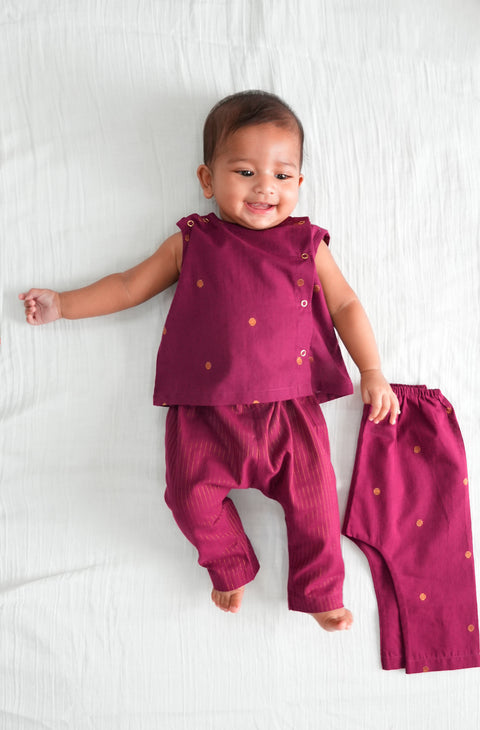 Pre-Order: Unisex Polka Dot Jhabla Set - Purple