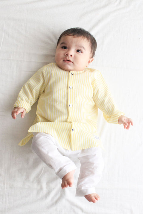 Pre-Order: Unisex Sunny Stripes Baby Kurta Set - Yellow