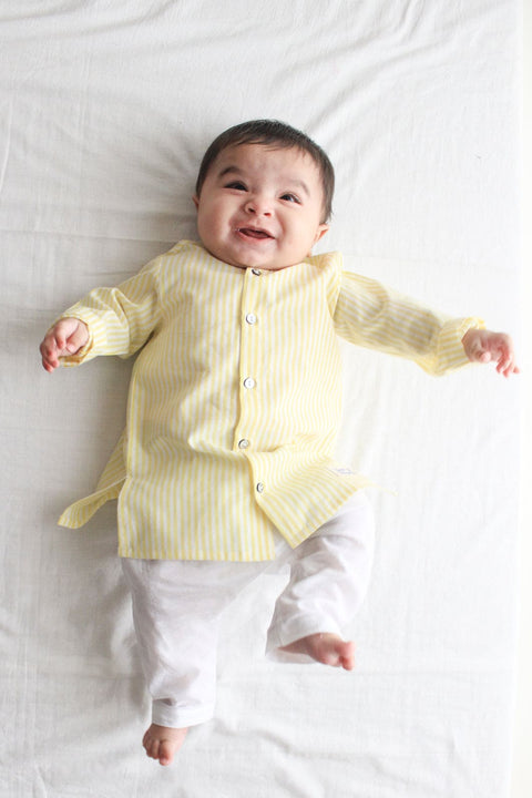 Pre-Order: Unisex Sunny Stripes Baby Kurta Set - Yellow