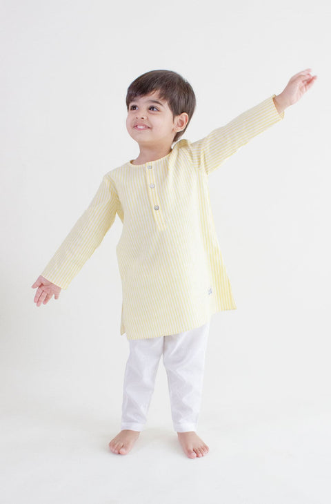 Pre-Order: Unisex Sunny Stripes Kurta Set - Yellow