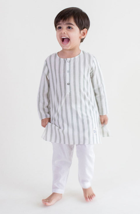 Pre-Order: Unisex Cityscape Stripes Kurta Set - Grey