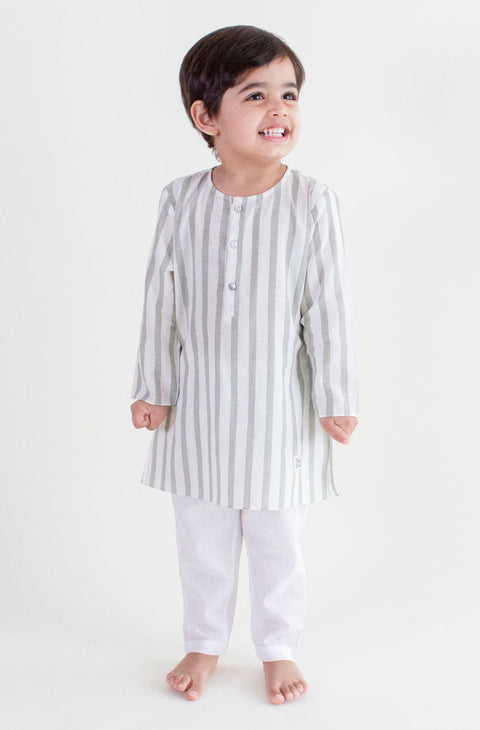 Pre-Order: Unisex Cityscape Stripes Kurta Set - Grey
