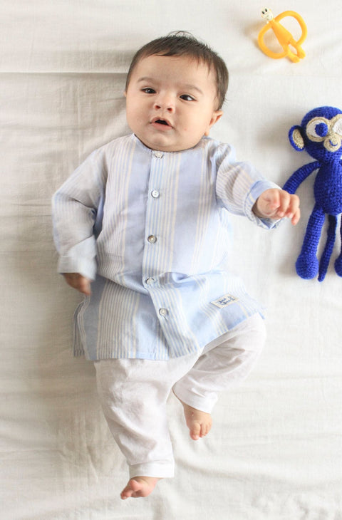 Pre-Order: Unisex Skyline Stripes Baby Kurta Set - Blue