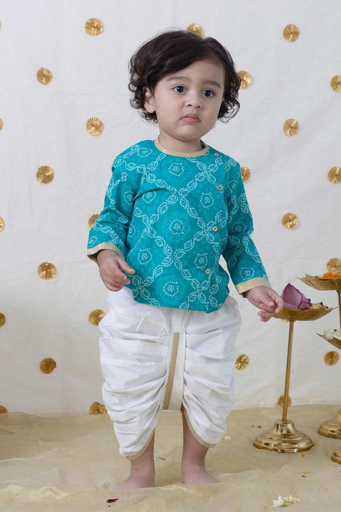 Baby Boy Bandhani Print Cotton Kurta Set - Blue