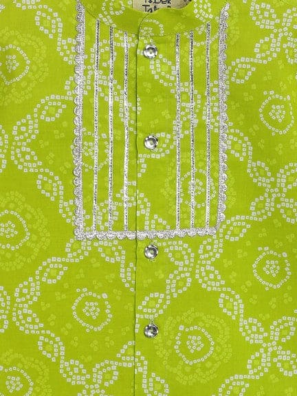 Baby Boy Bandhani Print Cotton Kurta Set - Green