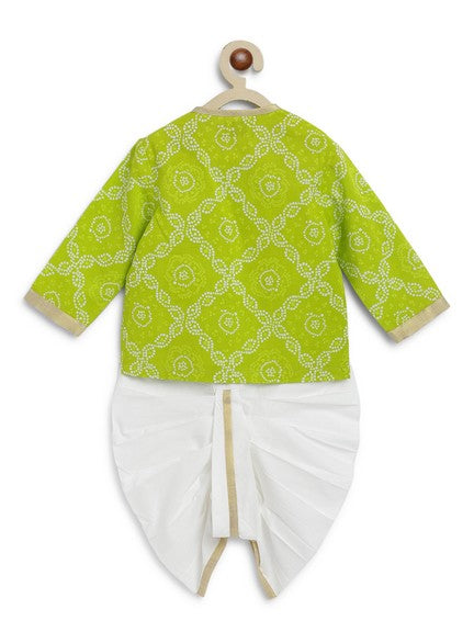 Pre-Order: Baby Boy Bandhani Print Cotton Dhoti Kurta Set - Green