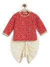 Baby Boy Bandhani Print Cotton Dhoti Kurta Set - Red