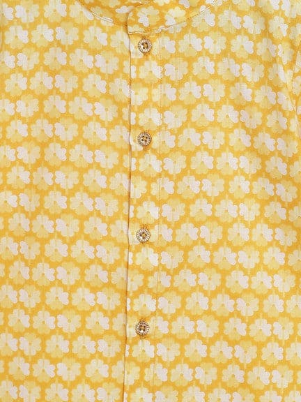 Baby Boy Floral Cotton Kurta Set - Yellow