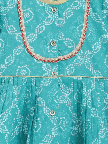 Pre-Order: Baby Girl Bandhani Print Cotton Angrakha Set - Blue