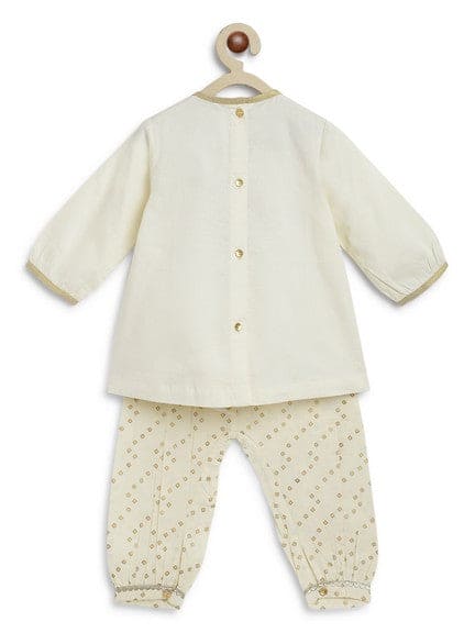 Pre-Order: Baby Girl Lakshmi Embroidered  Premium Cotton Suit Set - Cream