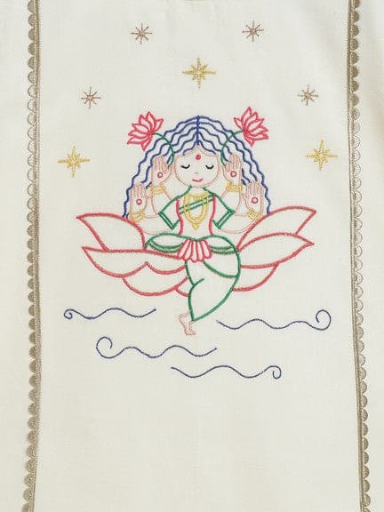 Pre-Order: Baby Girl Lakshmi Embroidered  Premium Cotton Suit Set - Cream