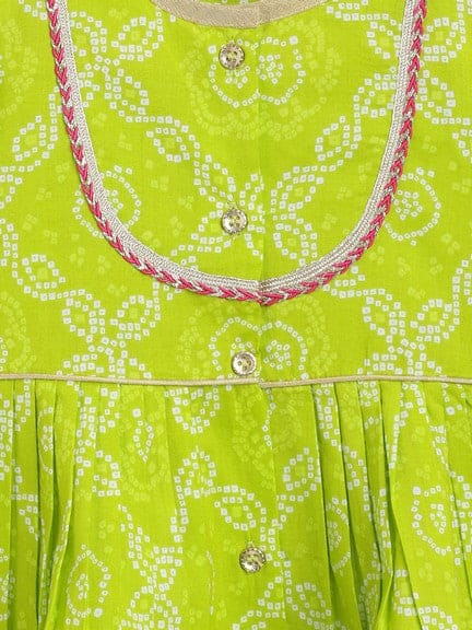 Pre-Order: Baby Girl Bandhani Cotton Angrakha Suit Set - Green
