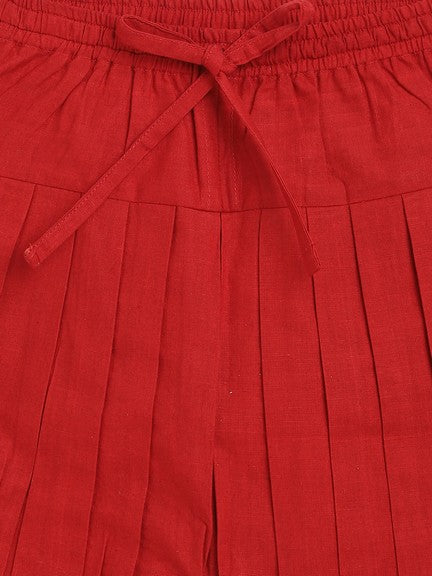 Pre-Order: Baby Girl Bandhani Cotton Angrakha Suit Set - Red