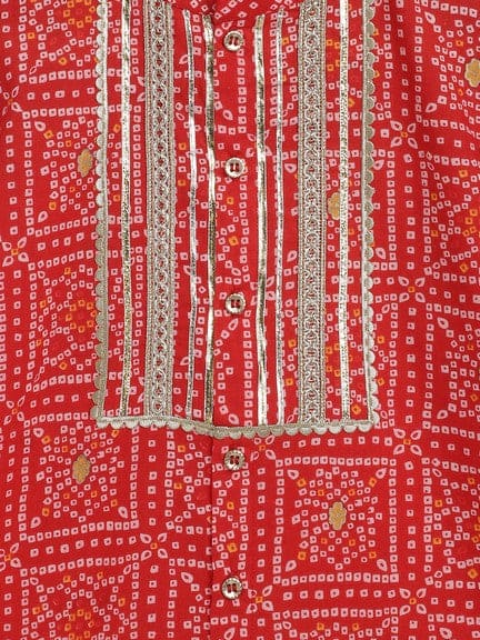 Boy Bandhani Print Cotton Kurta Set - Red