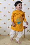 Boy Ganesha Embroidered Cotton Dhoti Kurta Set - Yellow