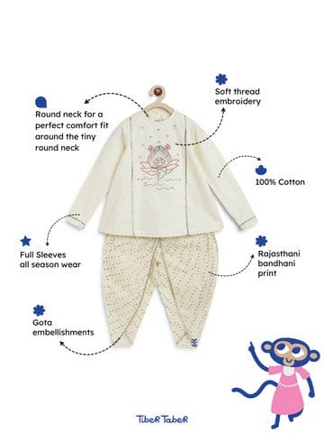 Pre-order: Girl Lakshmi Embroidered Premium Cotton Suit Set - Cream