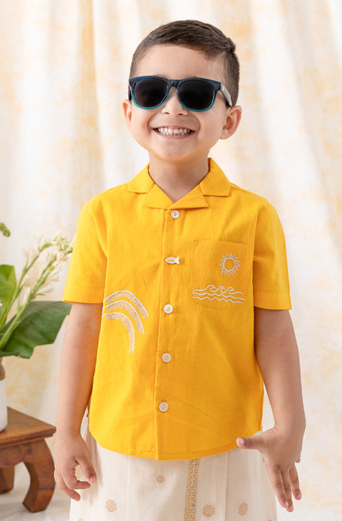 Pre-Order:  Boy Coconut Tree Shirt-Yellow