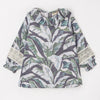 Leaf print full sleeves top with lace appliqué on sleeves-Green