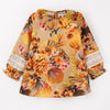 Floral print full sleeves top with lace appliqué on sleeves-Yellow