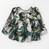 Leaf print full sleeves round neck top with fort yoke opening-Green
