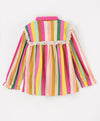 Multi stripe print button dow top with contrast lace along the yoke-Rainbow