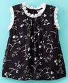 Leaf print top with contrast lace at neck n armhole-Black & White