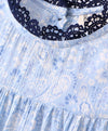 All over paisley print light blue top with navy lace at neck n bottom-Soft Blue