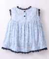 All over paisley print light blue top with navy lace at neck n bottom-Soft Blue