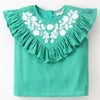 Solid top with ecru embroidery on the yoke-Green