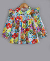 Multi floral print top with frills on shoulders n front button closure n Peter Pan collars-Multi