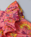 Floral print top with frills on shoulder n front button closure-Coral/Yellow