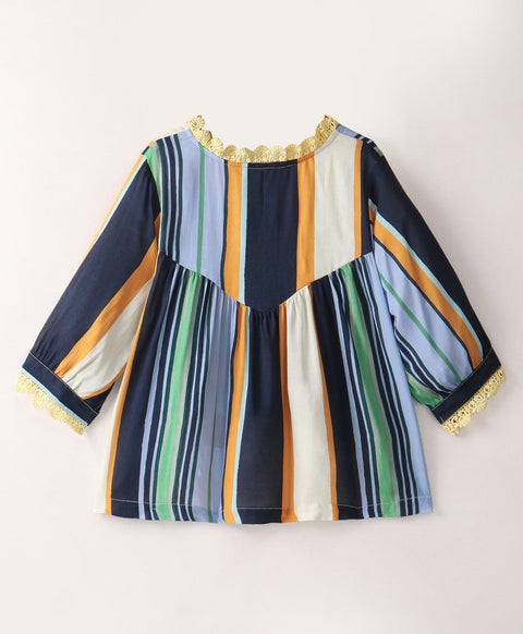 Cotton Stripes Top with Front Tie Up-Multi