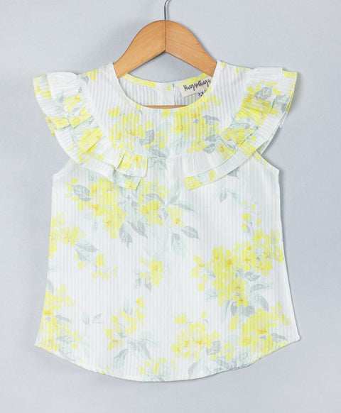 Floral print Dobby top-Sofy Yellow