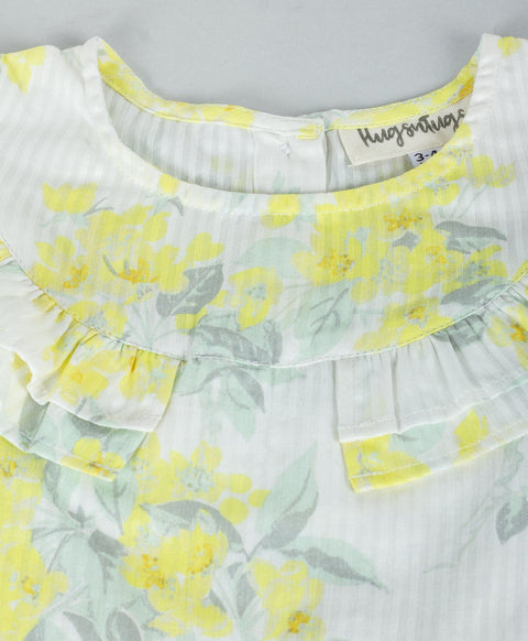 Floral print Dobby top-Sofy Yellow