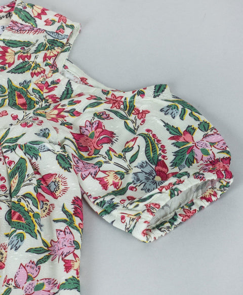 Busy floral print top with cold shoulders-Off White