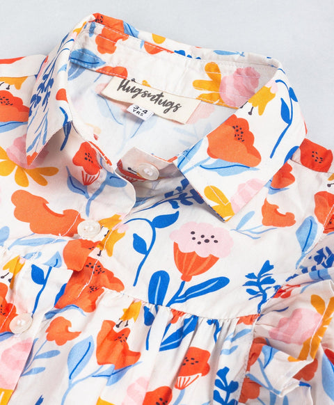 Pre-Order: Floral print full sleeves front button down top-Multi Colour